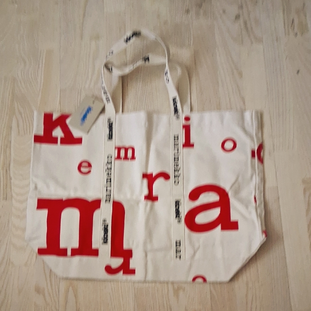 Marimekko Red and White Canvas Extra Large/ Weekender Tote Bag with Bold Design